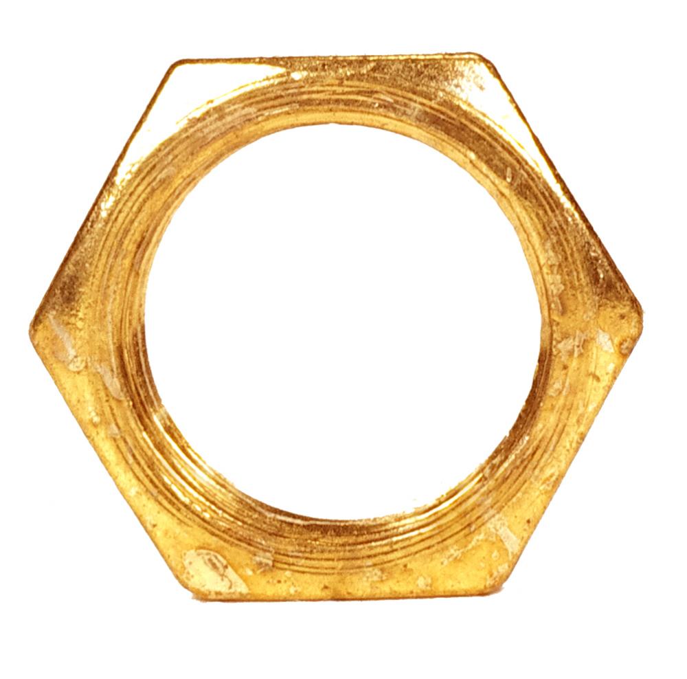 Steel Locknut; 1/8 IP; 9/16&#34; Hexagon; 1/8&#34; Thick; Brass Plated Finish