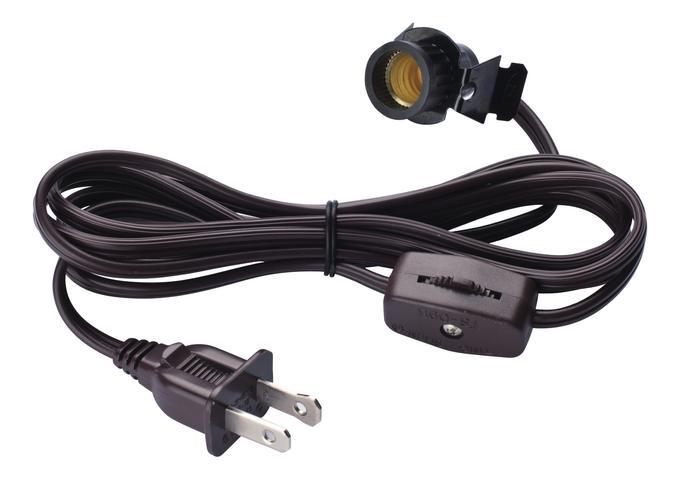 6&#39; Cord Set with Snap-In Pigtail Candelabra Base Socket and Cord Switch Brown