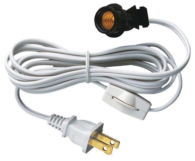 6&#39; Cord Set with Snap-In Pigtail Candelabra Base Socket and Cord Switch White