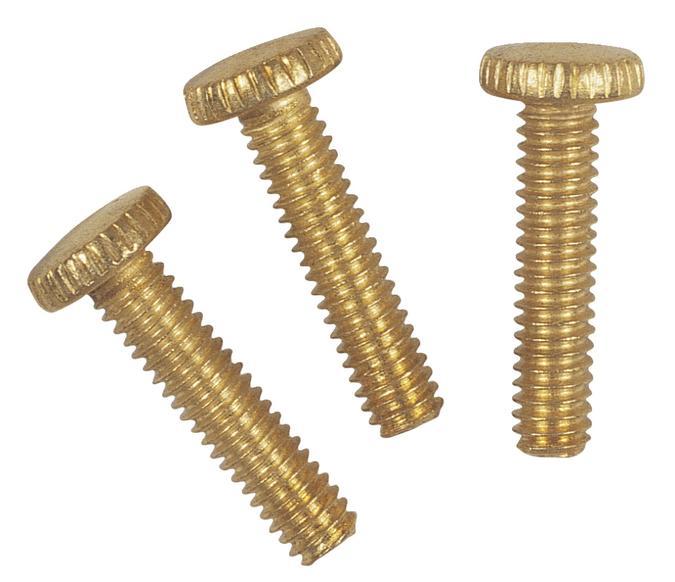 3 Knurled Head Steel Screws Brass-Plated 3/4&#34; Long