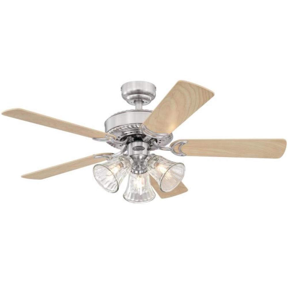 42 in. Brushed Nickel Finish Reversible Blades (Light Maple/Bird&#39;s Eye Maple) Water Glass Shades